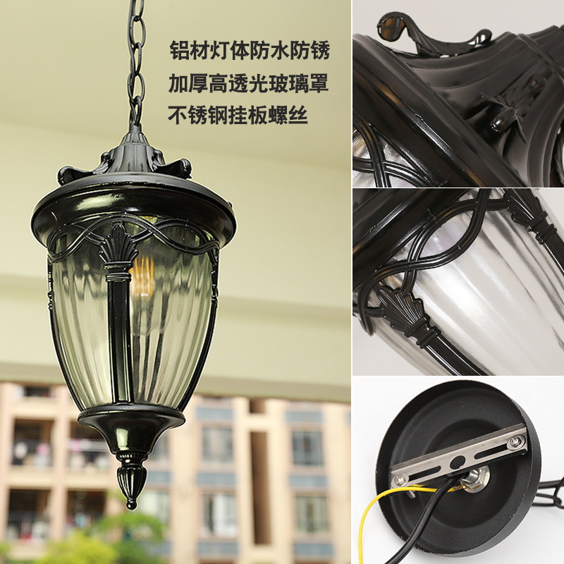 American-style outdoor waterproof LED chandeliers, outdoor European-style country corridor, aisle, balcony, villa, garden and courtyard chandeliers Application Scenario