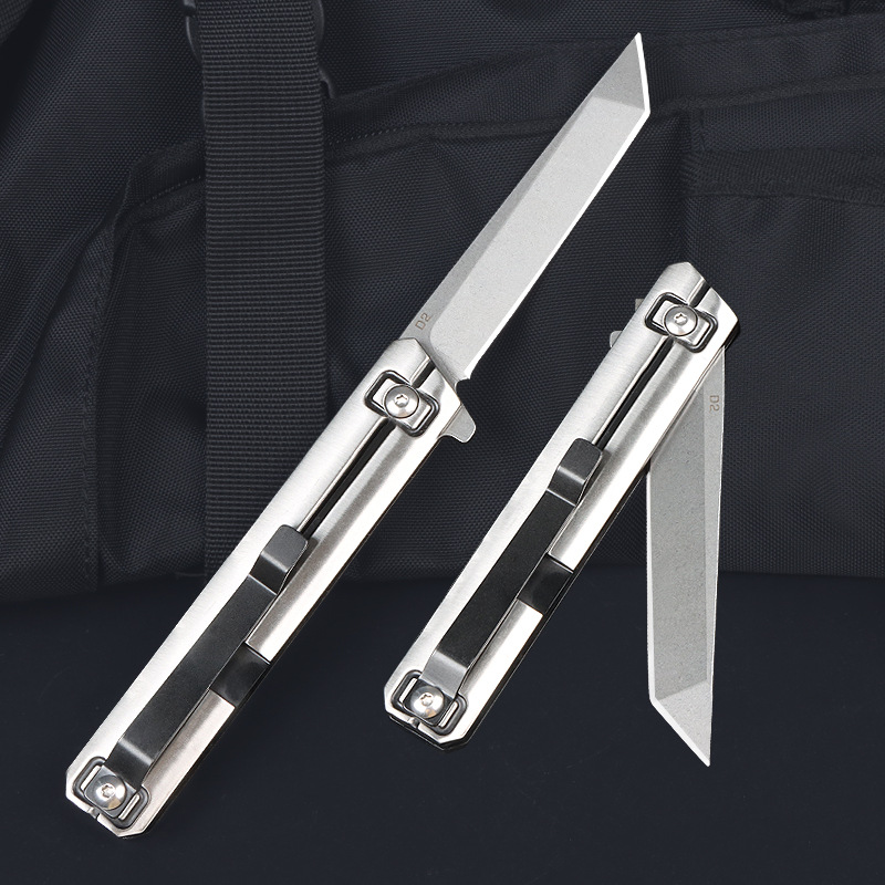 EDC foreign trade folding knife, camping survival folding knife, tactical knife, stainless steel fruit knife, self-defense knife, all-steel handle details Picture