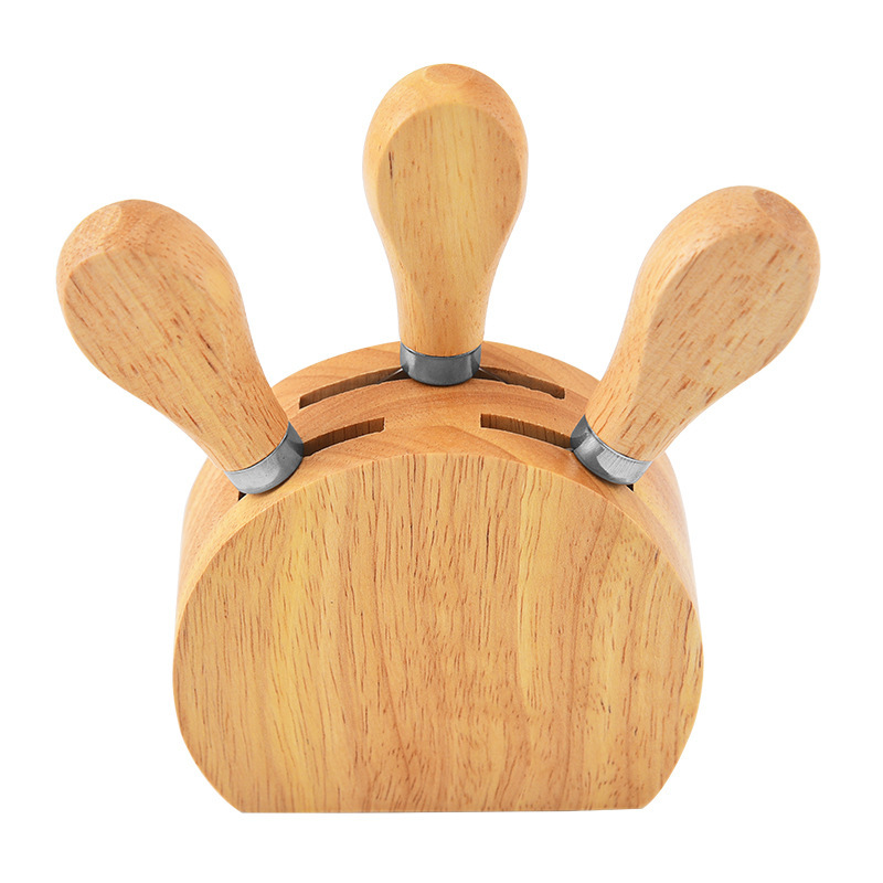 Factory wholesale stainless steel cheese knife and fork three-piece set, wooden handle cheese knife set, household baking tools Item Picture