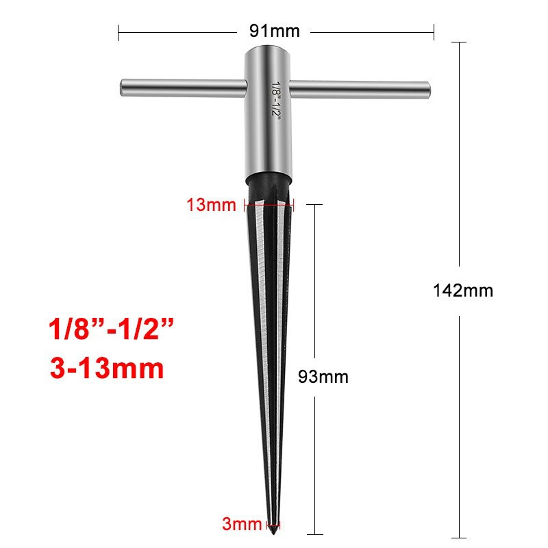 Hand-used conical reamers 1/8-1/2(3-13mm), 5-16 hole-making tools, conical reamers and chamfering devices, precision undefined