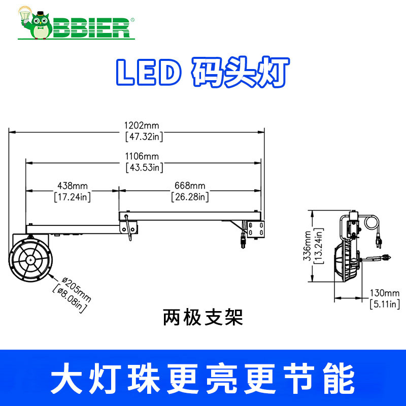 led dock light, platform cargo position lighting lamp, LED work light, loading and unloading light strip, flexible arm rotating light head, floodlight details Picture