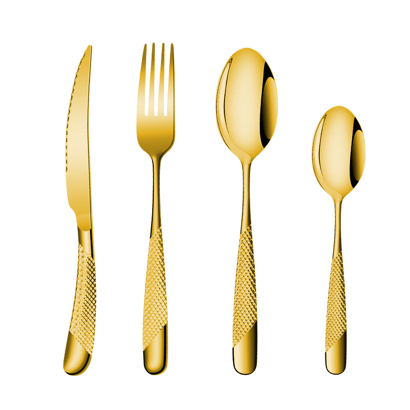 Star Diamond stainless steel knife, fork and spoon, light luxury hotel Western tableware, high-end gold-plated steak knife and fork set Item Picture