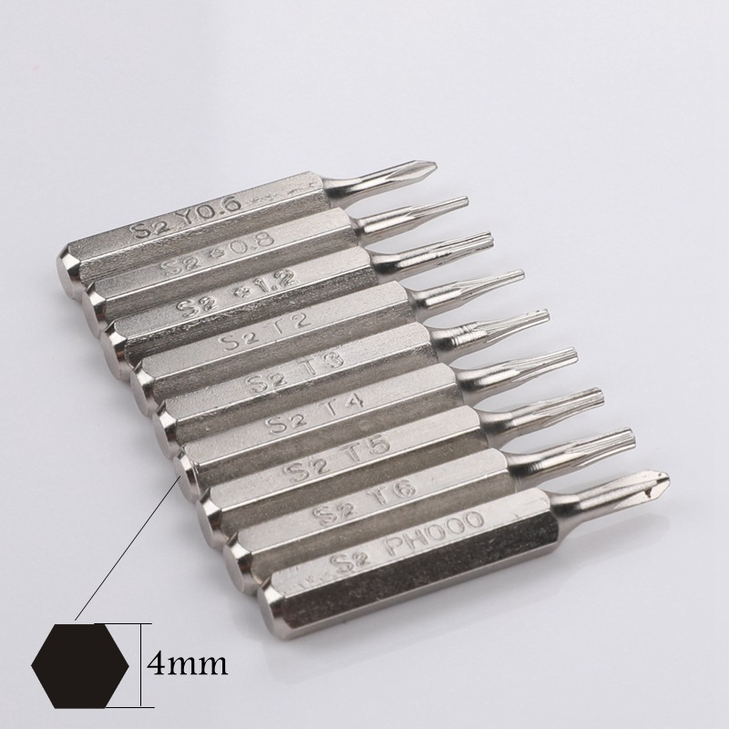 A variety of H4×28mm tool steel S2 batch heads, five-star triangle one-character Y-shaped cross T-plum blossom 4mm manual batch heads details Picture