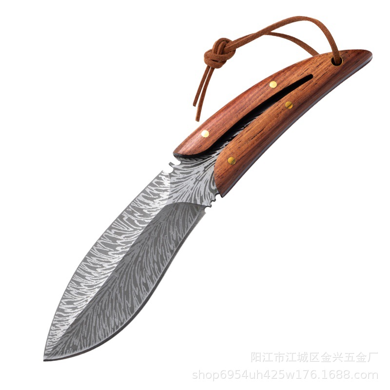 The new Lingyu Feather outdoor knife, a sharp, high-hardness, small straight knife from Yangjiang, is a wilderness survival knife with a handle and meat knife Item Picture