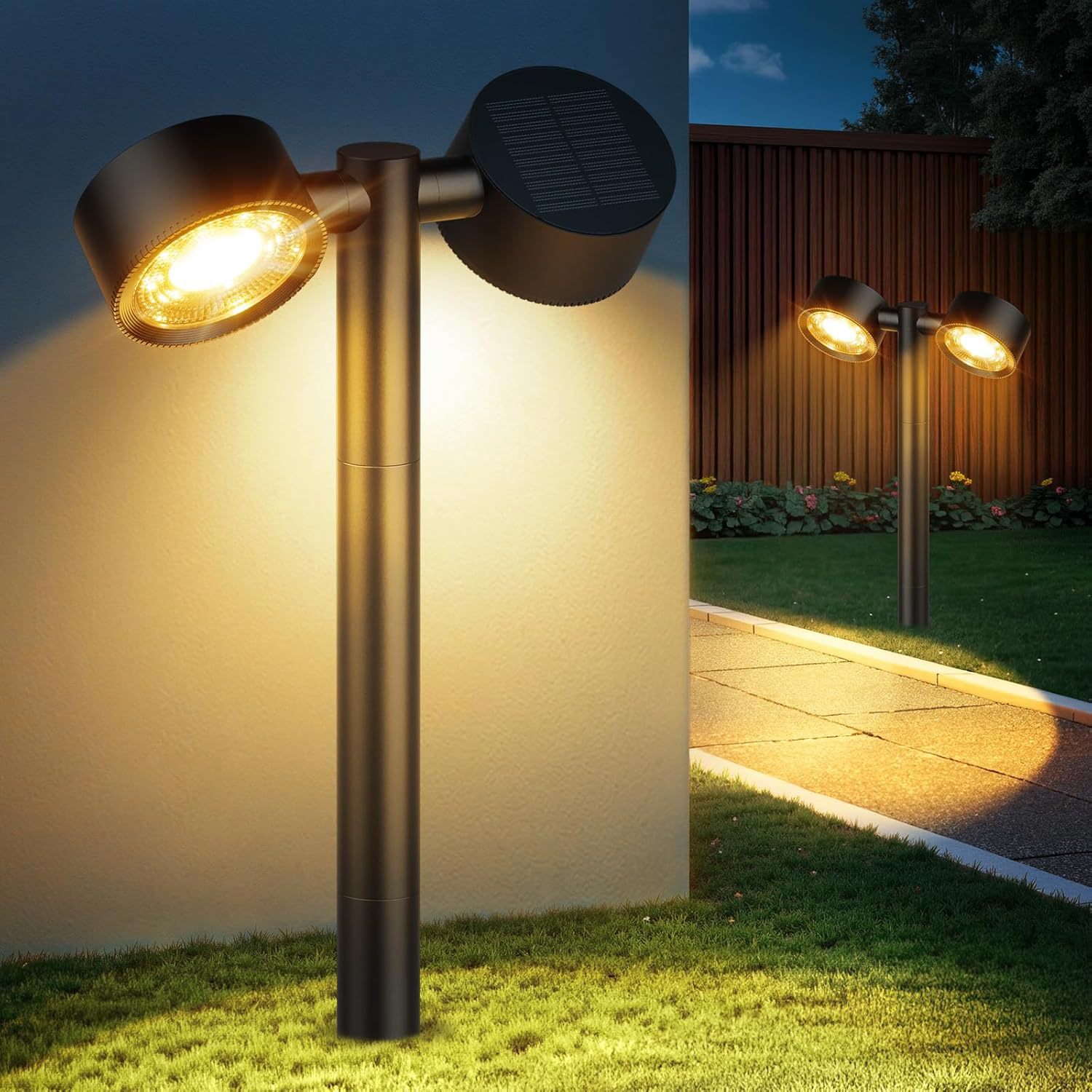 Outdoor double-head rotating solar lawn light, LED waterproof garden light, creative single-head and double-head LED garden light full figure