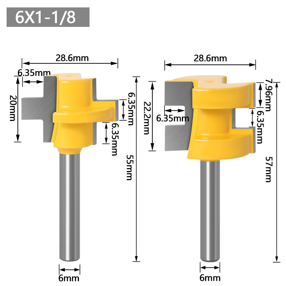 3-tooth T-type tenon cutter, square-tooth tenon cutter, floor cutter, panel cutter, woodworking milling cutter, engraving cutter, yellow paint undefined