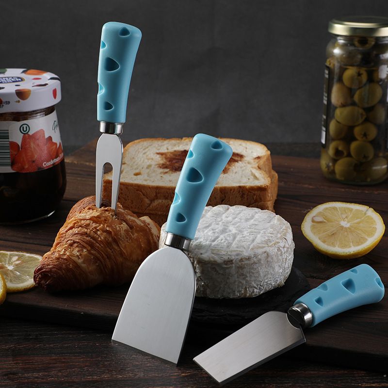 Factory in-stock creative PP plastic cheese handle cheese knife, butter knife, Western food spatula, stainless steel cheese knife Specification drawing