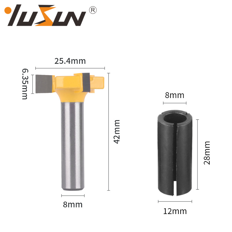 Yusheng three-edge T-shaped knife with chuck, 8-handle woodworking milling cutter, 12-8 slot knife, 3-tooth T-shaped tenon knife for slotting and broaching details Picture