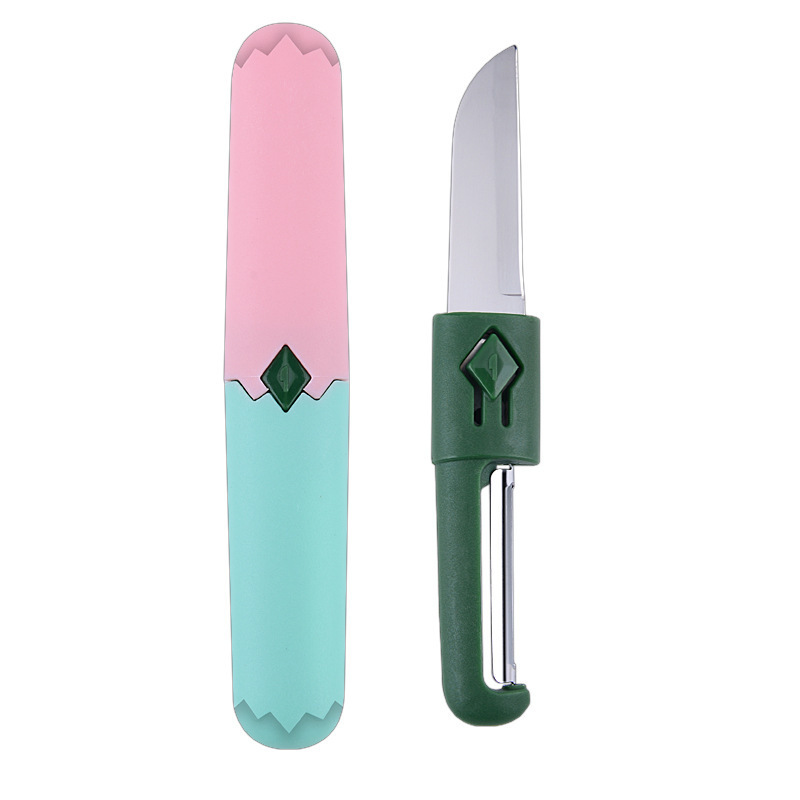 Fruit knife, peeler, two-in-one stainless steel portable fruit knife, multi-functional fruit knife, travel double-headed small knife Item Picture