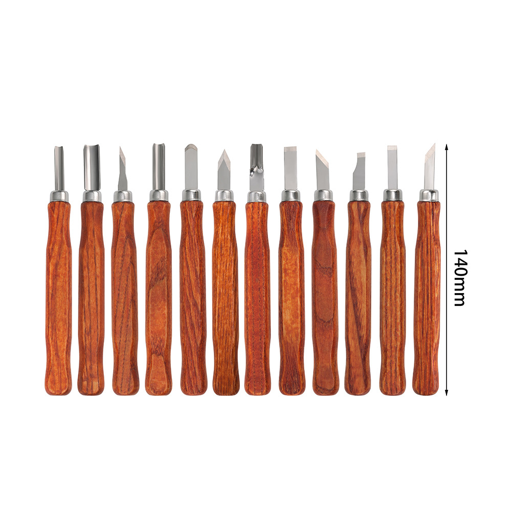 New 12-piece set of cork engraving knives, art engraving knives, imitation rosewood engraving knives, woodworking engraving sets Item Picture