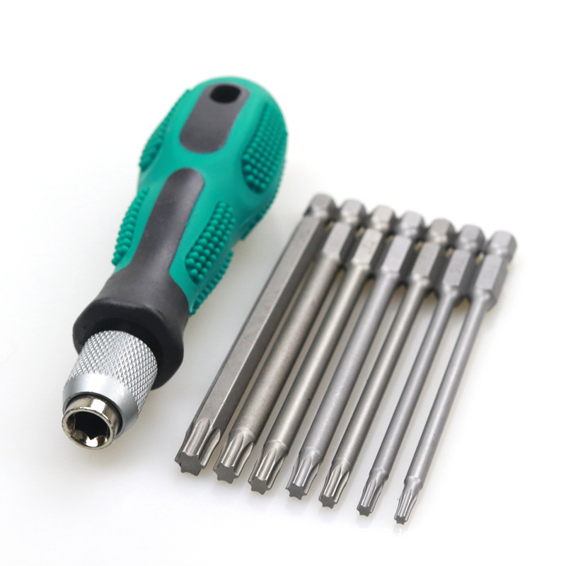 Cross-border S2 extended middle hole 100mm plum blossom screwdriver bit 1/4 six-star hexagonal screwdriver bit air screwdriver bit 11 pieces 12-piece set Item Picture