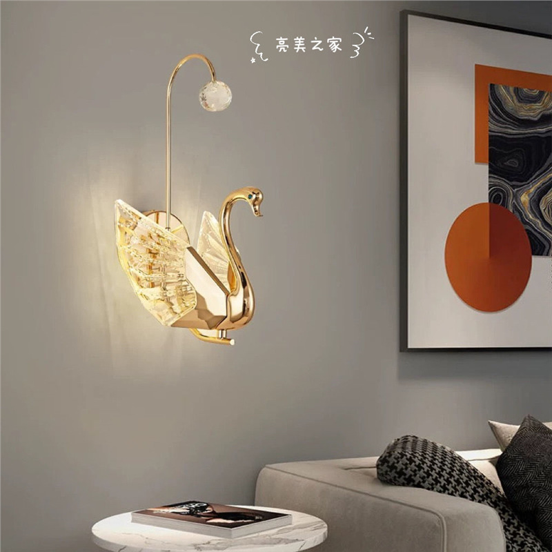 Swan bedside lamp, wall lamp, light luxury Internet celebrity, Nordic simple decoration background wall, bedroom lamp, bedside wall lamp details Picture