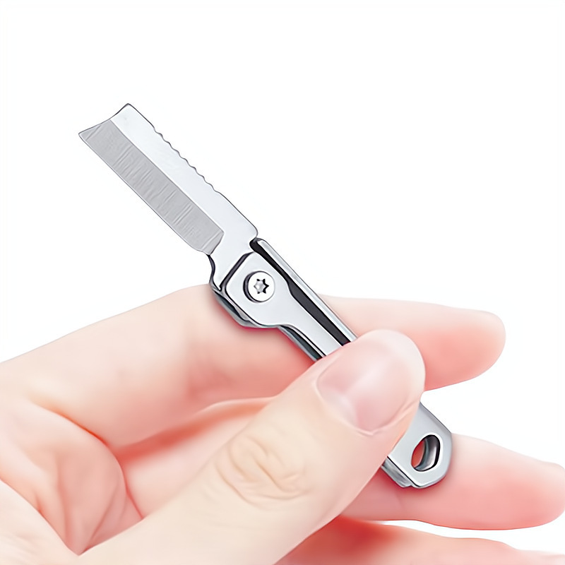 Outdoor knife, mini stainless steel square head folding knife, sharp box opening knife, multi-functional small knife, portable pocket knife, pocket knife details Picture