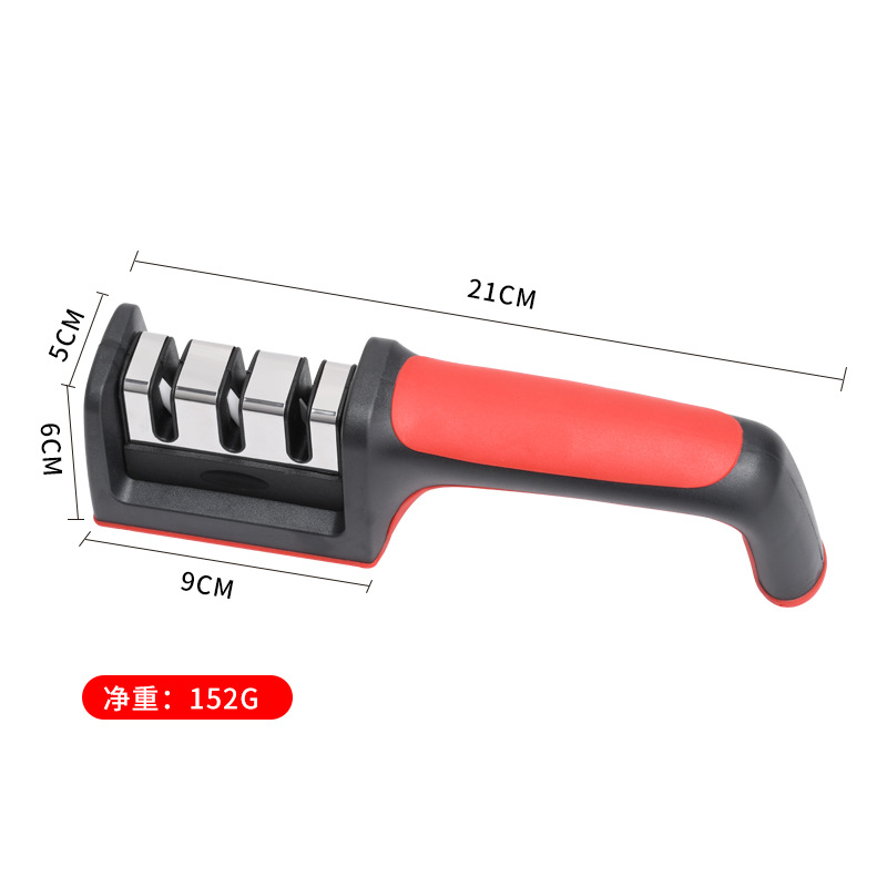 Kitchen multi-functional three-slot knife sharpener, black and red three-stage rapid knife sharpener, tungsten steel ceramic whetstone Application Scenario