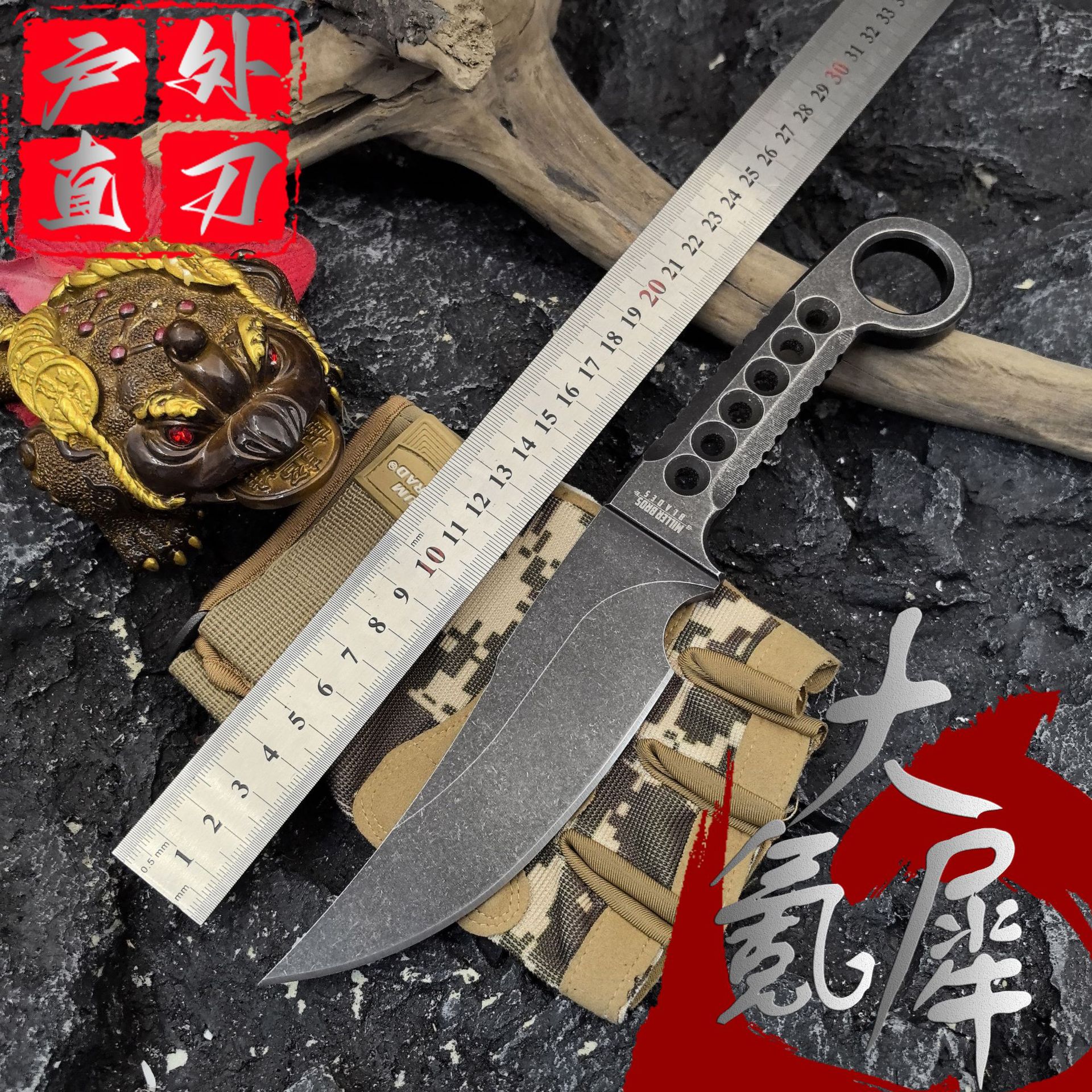 Miller's new ring Large Krypton Rhino integrated straight knife DC53 steel outdoor small straight knife is a high-hardness and sharp tactical knife full figure