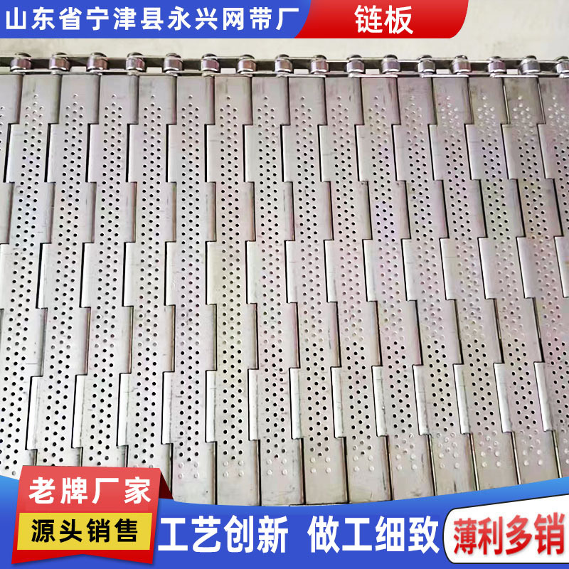 Stainless steel chain plate, food cleaning and drying, perforated chain plate, industrial ore, scrap iron, heavy-duty carbon steel chain plate conveyor belt details Picture