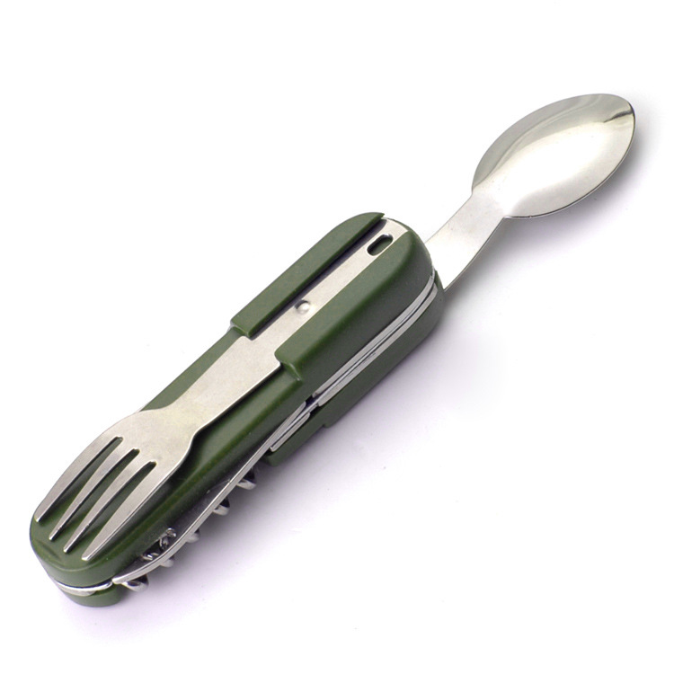 Portable tableware, outdoor tableware, camping folding knife, fork and spoon combination tableware, multi-functional folding tableware three-piece set Item Picture