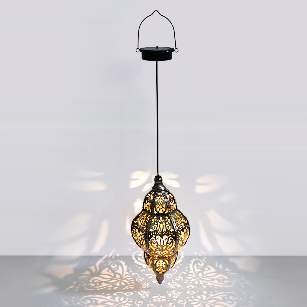 Cross-border outdoor solar hexagonal lanterns, garden courtyard atmosphere decorative lights, Moroccan hollowed-out projection lights, waterproof details Picture