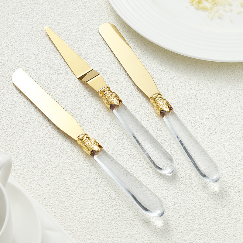 Cross-border stainless steel cheese knife and fork set, crystal handle cheese knife, butter knife, kitchen tools, baking knife manufacturer details Picture