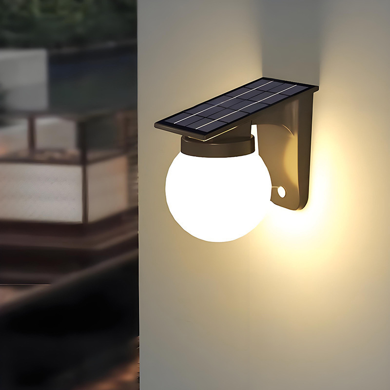 Cross-border solar outdoor wall lamps, spherical lighting fixtures, garden and courtyard exterior wall sensor lights, simple waterproof corridor lights details Picture