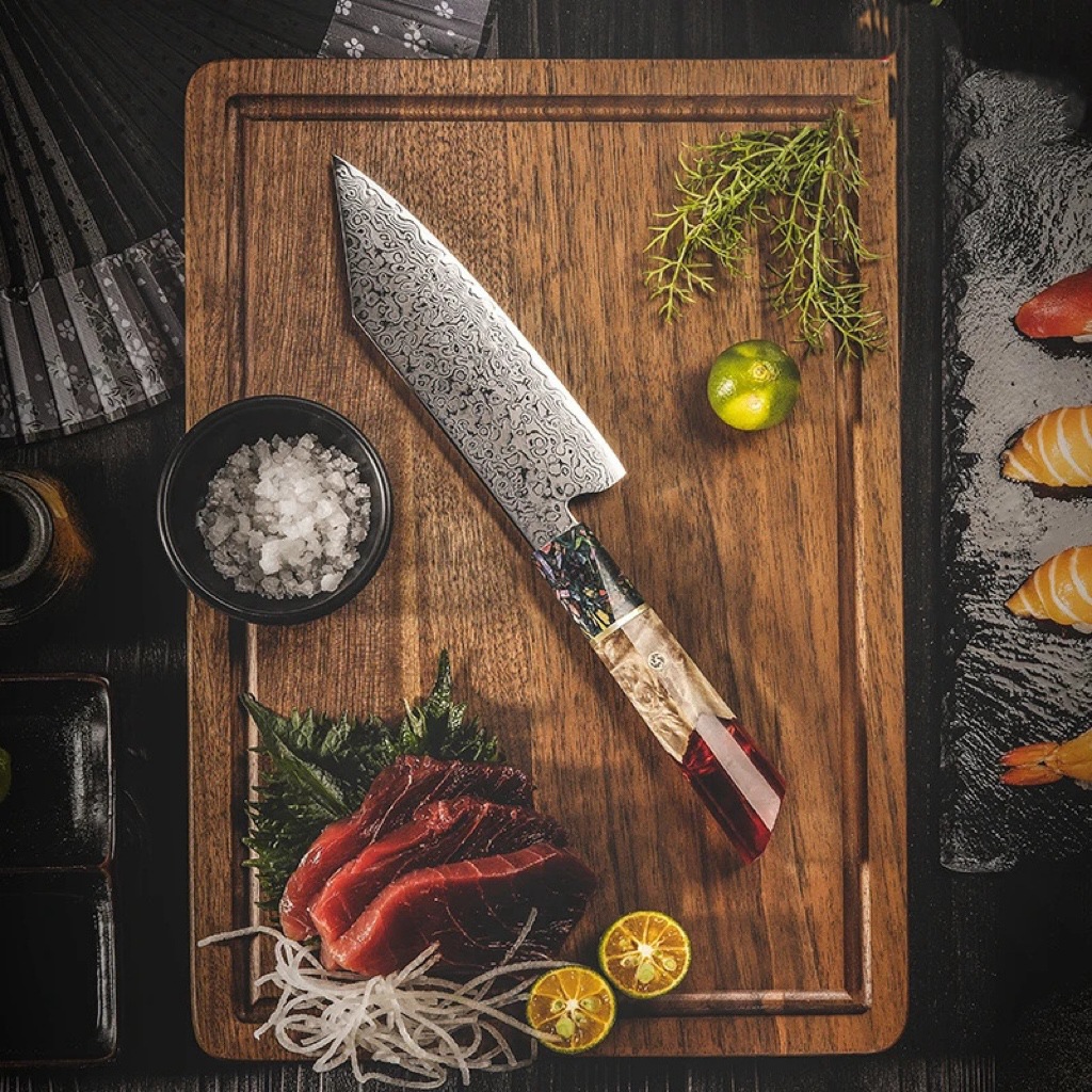 Cross-border Damascus steel for foreign trade, Japanese Santoku knives, kitchen knives, chef knives, cutting knives, and household slicing, AUS10 steel full figure