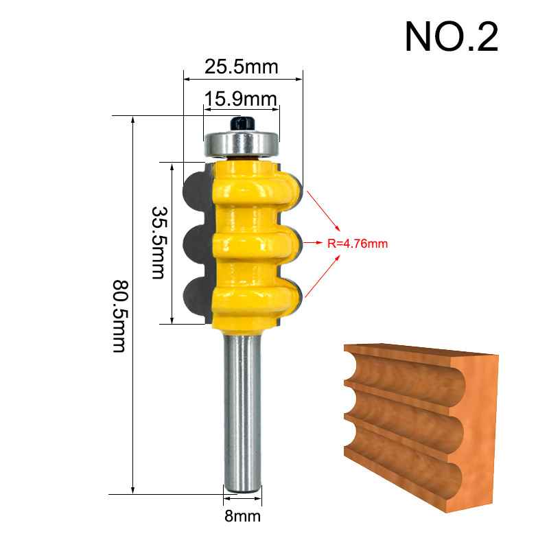 Three-bead knife, three-ball decorative knife, 8mm1/2 handle, 12mm woodworking milling cutter, line cutter, door frame milling cutter, engraving machine, milling cutter Specification drawing