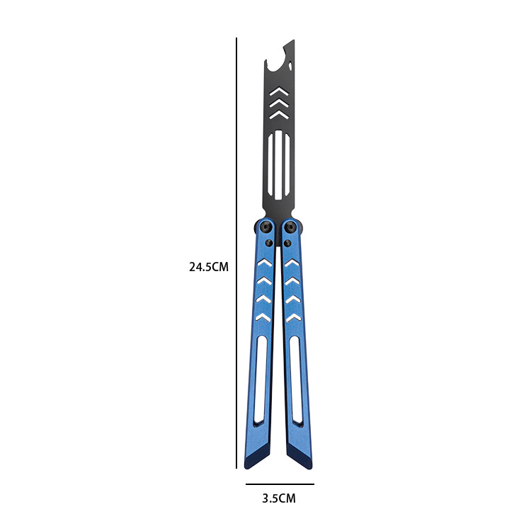 The new giant shark butterfly knife is an unsharpened 6-series aluminum handle training knife with CNC craftsmanship and fancy design. It features a high level of appearance and folding and swinging undefined
