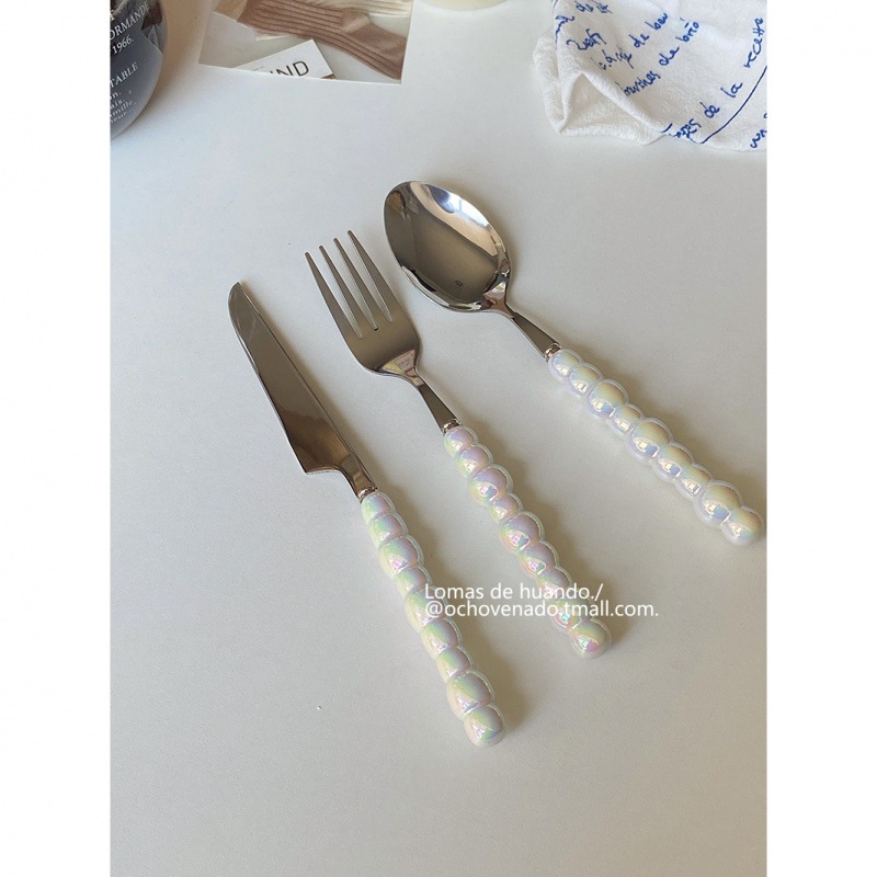 "Gradient Pearl handle tableware" Stainless steel ceramic spoons and forks Western cuisine knife, fork and spoon set for home dining full figure