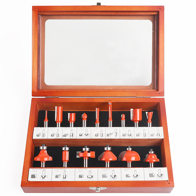 12-piece and 15-piece sets of milling cutter sets, edge decoration machines, engraving machines, woodworking milling cutters, 1/4 shank, 1/2 shank, hard alloy cutter heads Application Scenario
