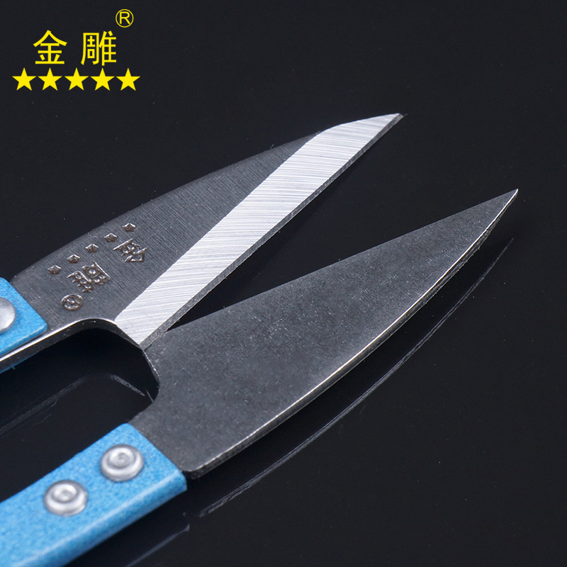 Gold-carved alloy steel U-shaped color handle spring yarn scissors, sewing thread end scissors, cross-stitch scissors, DIY scissors, household scissors Specification drawing