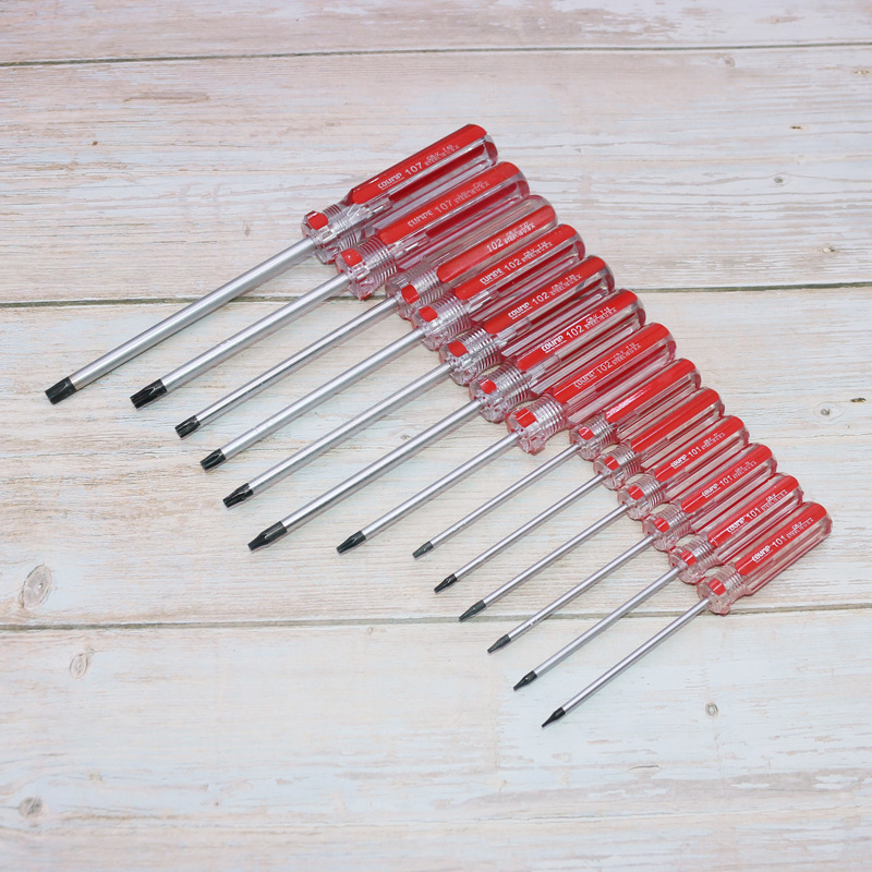 CRV chromium-vanadium steel plum-shaped screwdriver T4-T40 with holes/solid hexagonal six-star plum-shaped screw removal tool Specification drawing
