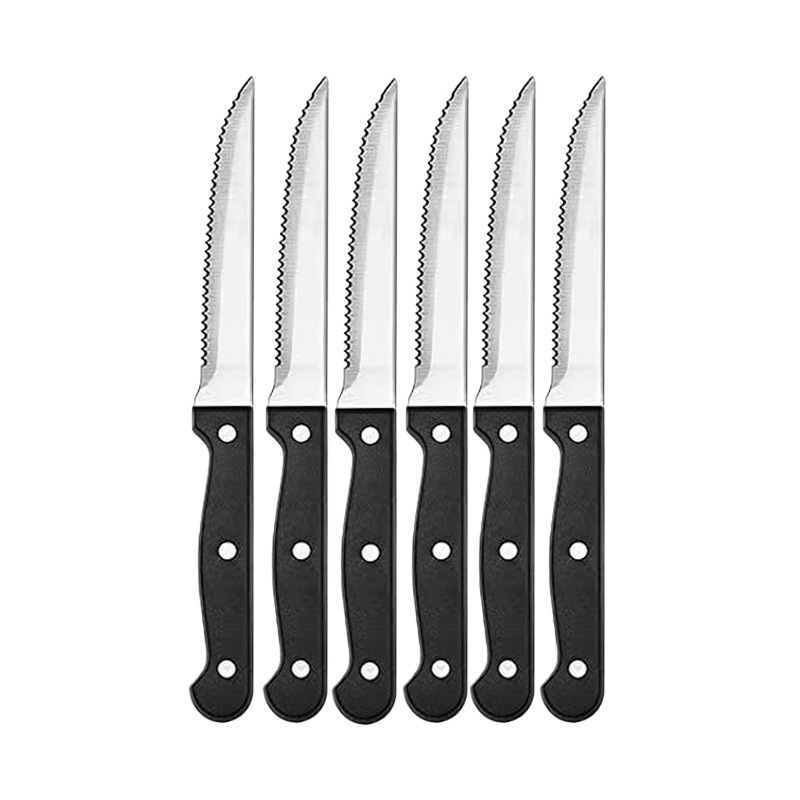 In stock: 4.5-inch stainless steel steak knife with pointed tip, plastic-handled serrated steak knife, hotel and household special dining knife details Picture