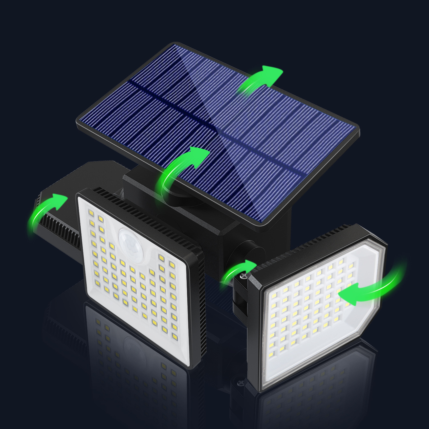 Solar lamps, outdoor three-head sensor floodlights, remote-controlled waterproof searchlights, courtyard lighting street lamps, emergency lights Specification drawing