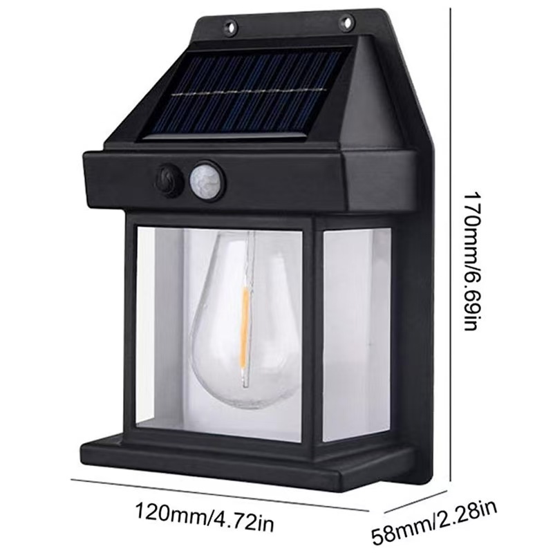 New outdoor solar tungsten filament wall lamp, rainproof sensor wall lamp, garden lamp, night light, three-speed adjustable ambient light Application Scenario