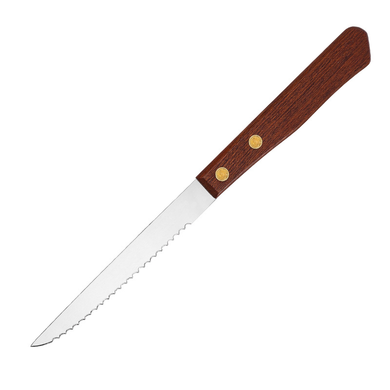 Amazon stainless steel kitchenware and tableware, wooden handle serrated cake knife, steak knife, fine serrated cheese and steak knife Item Picture