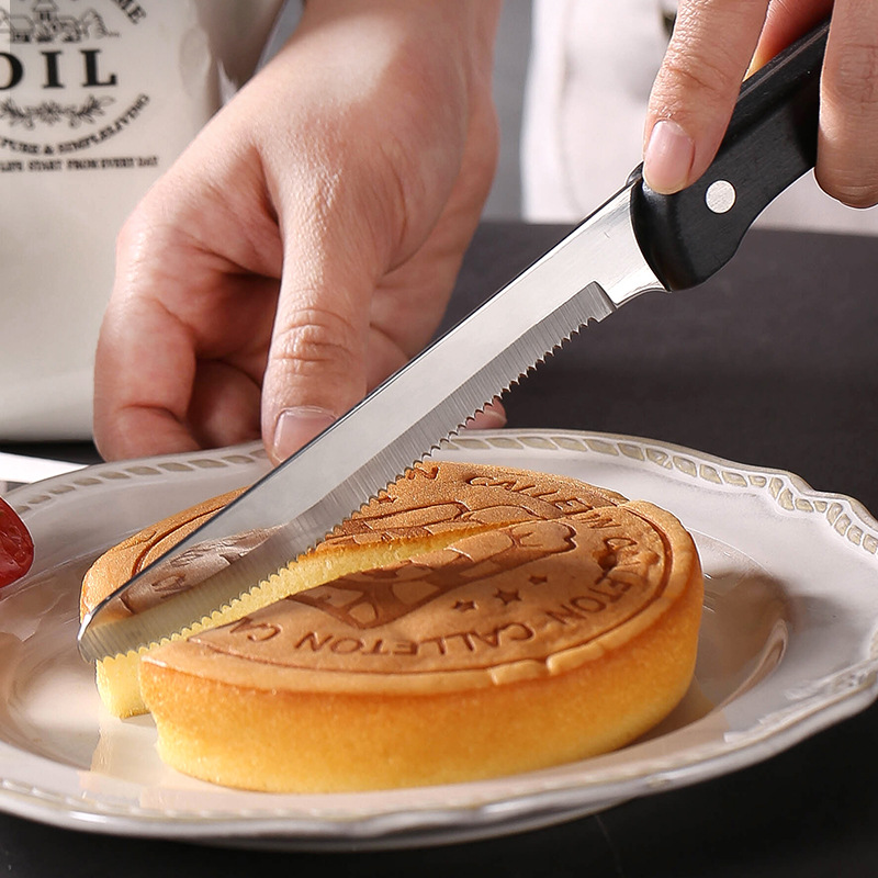 BBQ outdoor barbecue kitchen bread knife, stainless steel steak serrated knife, cross-border Western food knife, Western steak knife Specification drawing