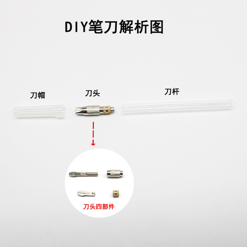 DIY handmade pen knife accessories: Plastic transparent engraved pen knife, pen cap, small black engraved pen knife, round pen cap details Picture