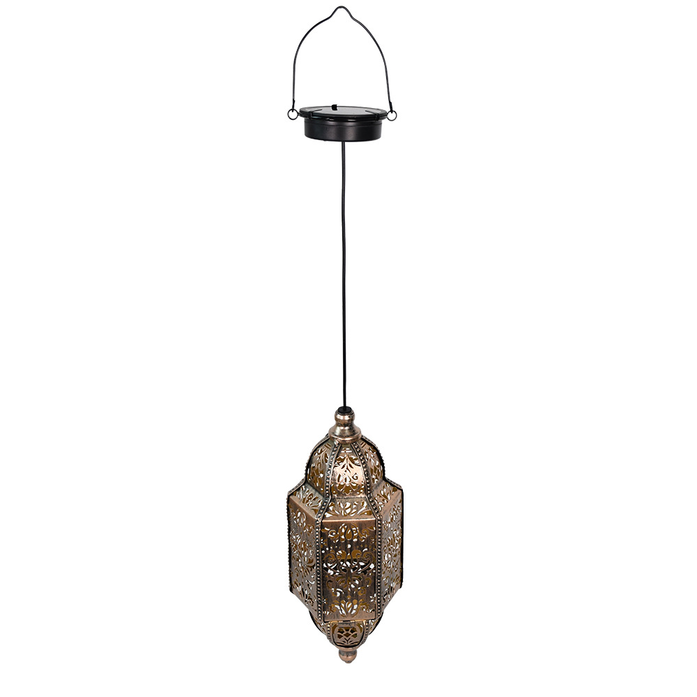 Cross-border outdoor solar hexagonal lanterns, garden courtyard atmosphere decorative lights, Moroccan hollowed-out projection lights, waterproof Item Picture