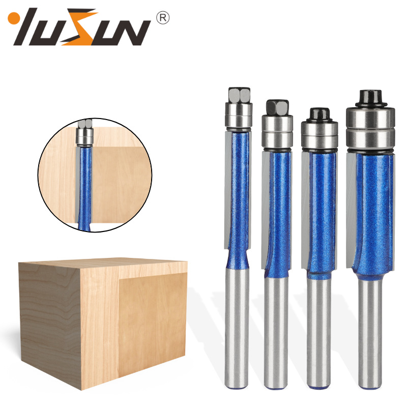 Yusheng double-axis trimming knife Flash Silver Blue 1/4 handle woodworking milling cutter with double-edge trimming machine head bakelite milling full figure