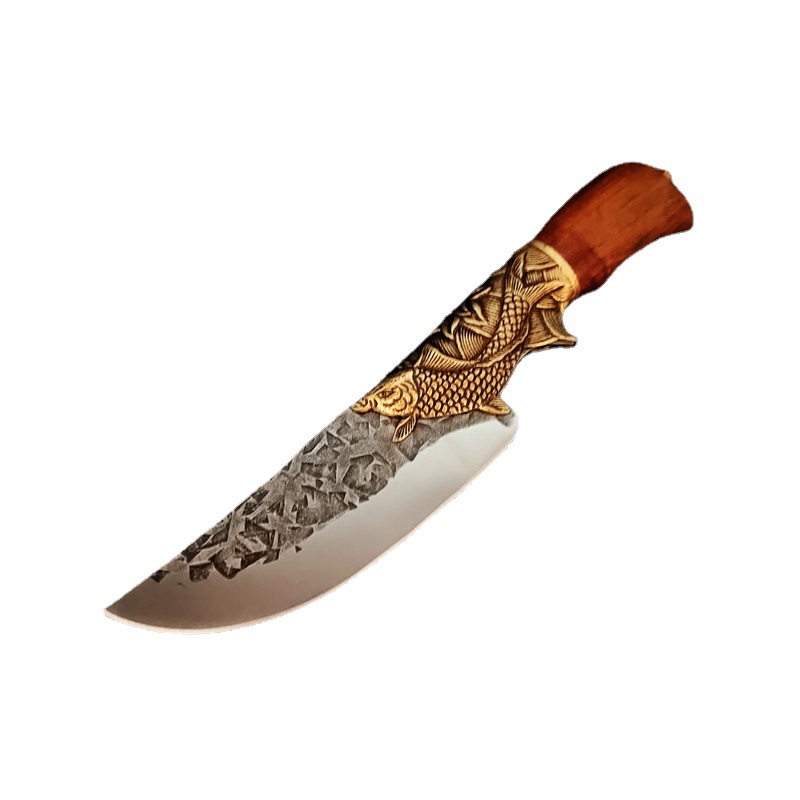 Longquan Xiaketang Western Restaurant knives, hand-forged fish knives, stainless steel sharp bone-picking knives, all-copper exquisitely carved gift knives Item Picture