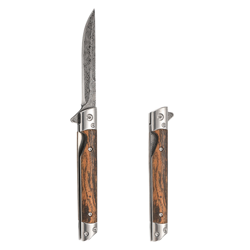 Multi-purpose outdoor camping quick-opening knife, stainless steel portable high-hardness folding knife, Damask pattern folding knife undefined