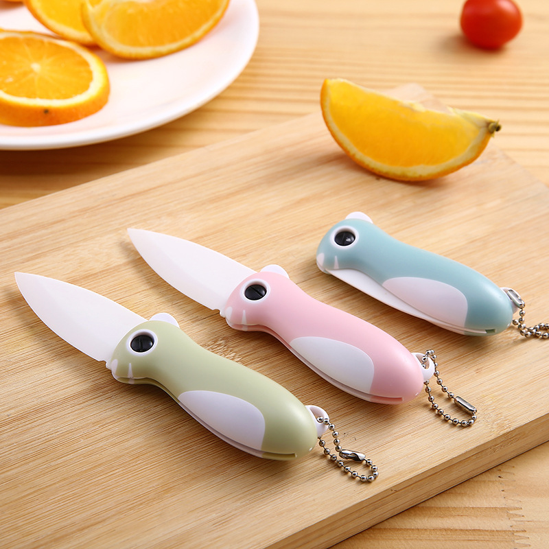 Folding ceramic fruit knife, cute portable knife, creative portable pocket fruit knife, multi-functional cartoon peeler details Picture