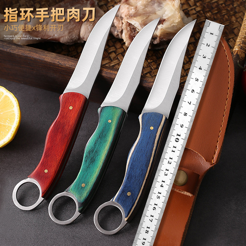 Wholesale and direct sales of kitchen fruit knives, camping barbecue meat cutting ring knives, Mongolian hand-held meat knives for eating cattle and sheep full figure