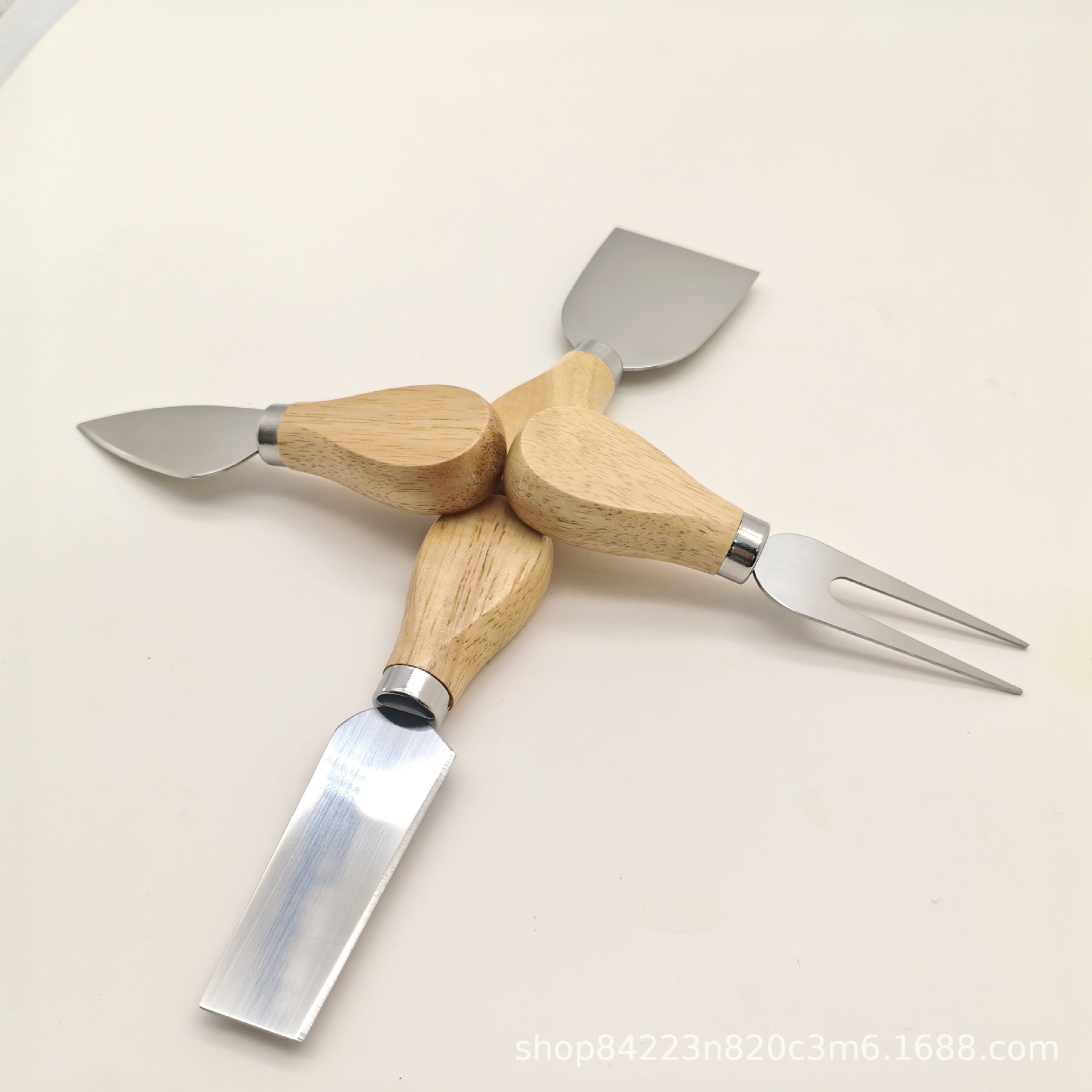 Wooden handle cheese knife set, stainless steel cheese knife, cheese knife, butter pizza knife, cake tool fork, butter knife Specification drawing