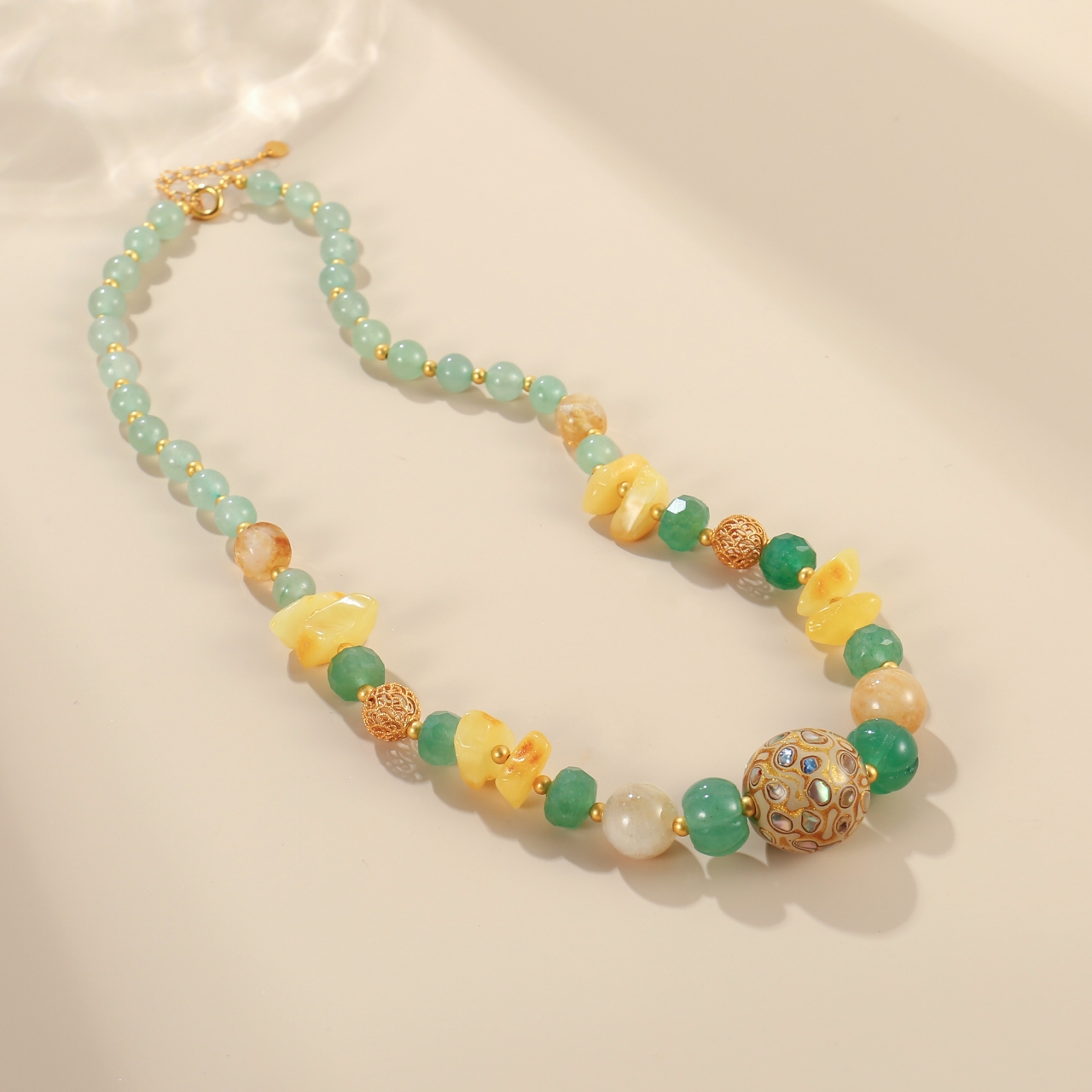 国风古典天然石大漆珠项链新中式清新甜美批发