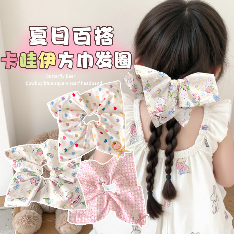 碎花儿童方巾大肠发圈女童2025新款扎马尾发绳女公主丸子头头饰
