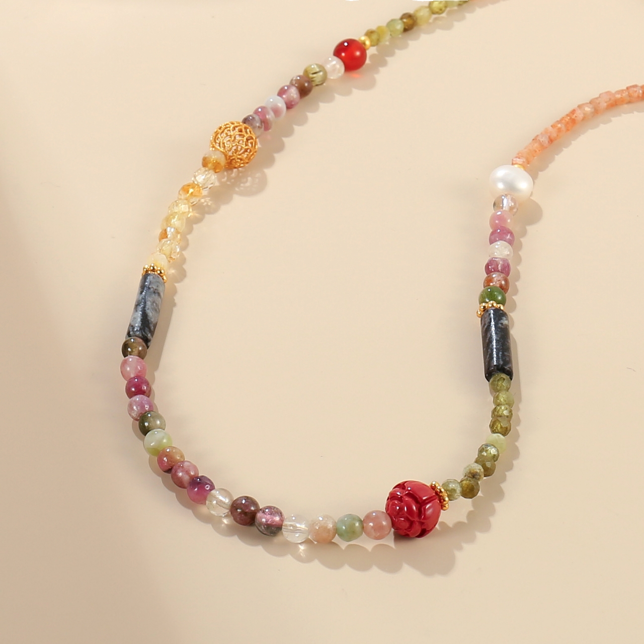 爱心天然碧玺水晶串珠项链女夏季新款宝石百搭彩石手链直播爆款细节图