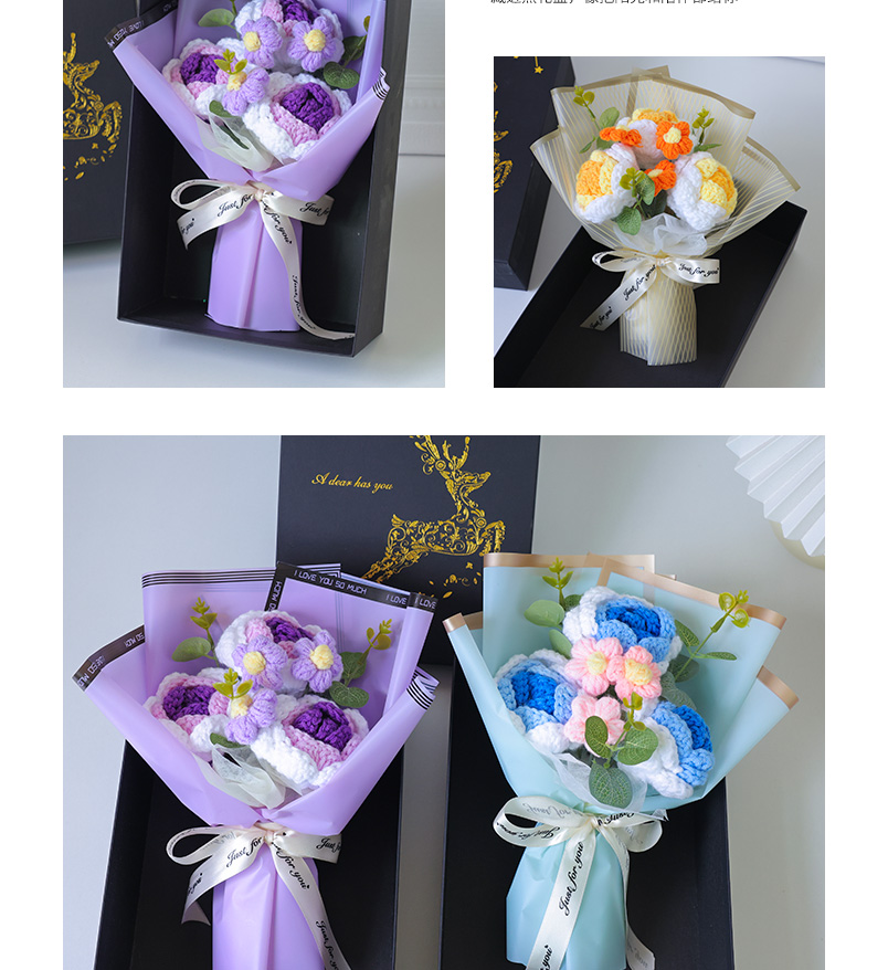 跨境成品手工钩织毛线花束礼盒创意手工针织花针织玫瑰花礼盒送朋友闺蜜老师生日节日礼物七夕节情人节创意手工礼物富有心意教师节详情6