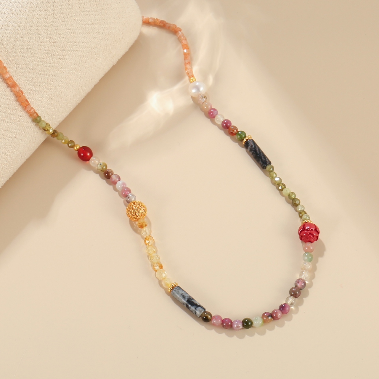 爱心天然碧玺水晶串珠项链女夏季新款宝石百搭彩石手链直播爆款产品图