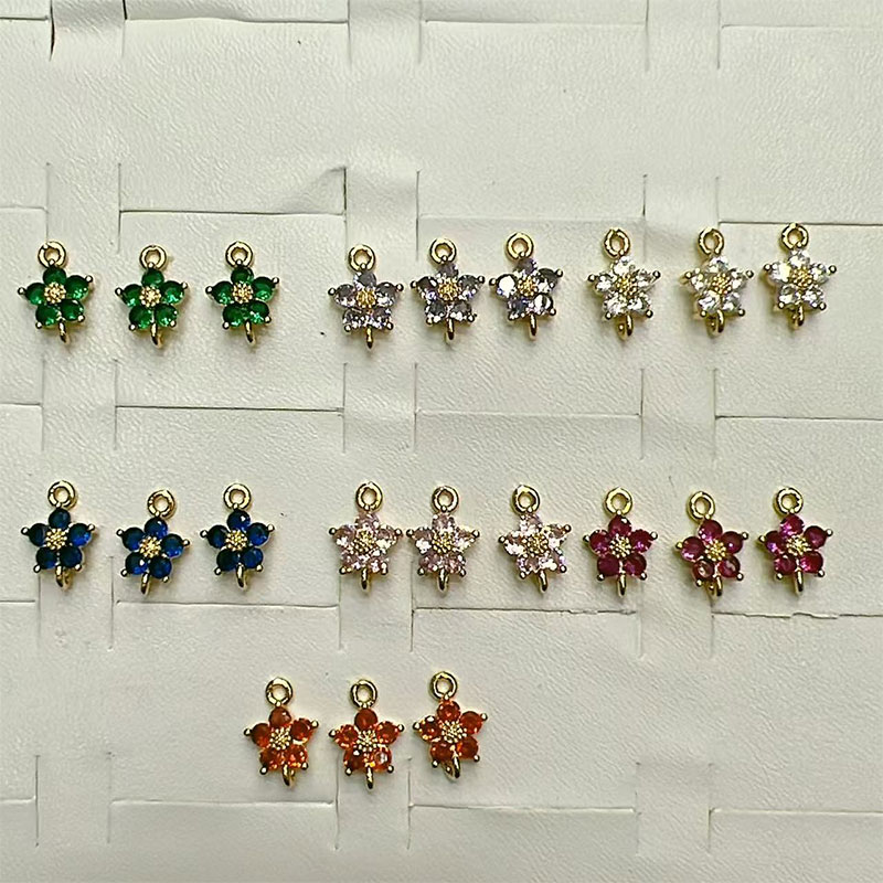 铜保色锆石双吊五瓣花朵 古风发簪流苏耳环璎珞额饰diy服饰品配件